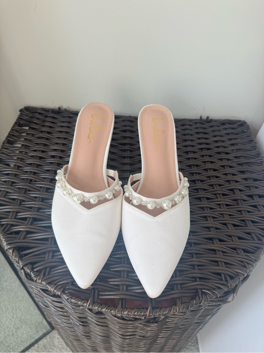 White Pearl-Embellished Pointed Mule - Women Shoes